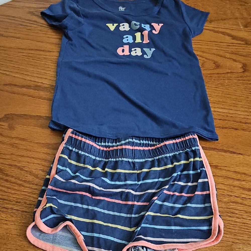 Kids Navy Pajama Set with Colorful Stripes